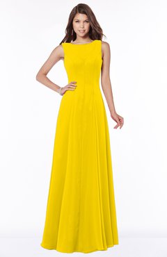 ColsBM Anika Yellow Modest A-line Scoop Sleeveless Zip up Chiffon Bridesmaid Dresses