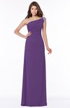 ColsBM Eliana Dark Purple Glamorous A-line Short Sleeve Zip up Chiffon Floor Length Bridesmaid Dresses