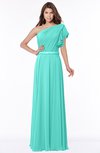 ColsBM Alexia Blue Turquoise Modest A-line Zip up Chiffon Floor Length Ruching Bridesmaid Dresses