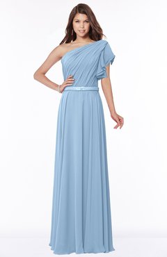 ColsBM Alexia Dusty Blue Modest A-line Zip up Chiffon Floor Length Ruching Bridesmaid Dresses