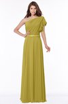 ColsBM Alexia Golden Olive Modest A-line Zip up Chiffon Floor Length Ruching Bridesmaid Dresses