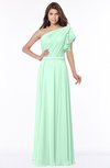 ColsBM Alexia Honeydew Modest A-line Zip up Chiffon Floor Length Ruching Bridesmaid Dresses