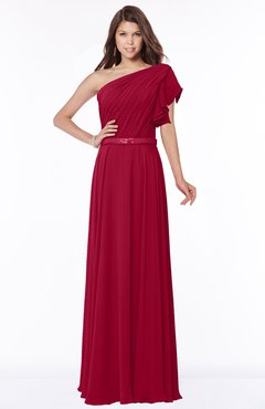 ColsBM Alexia Maroon Modest A-line Zip up Chiffon Floor Length Ruching Bridesmaid Dresses