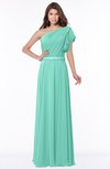 ColsBM Alexia Mint Green Modest A-line Zip up Chiffon Floor Length Ruching Bridesmaid Dresses