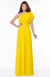 ColsBM Alexia Yellow Modest A-line Zip up Chiffon Floor Length Ruching Bridesmaid Dresses