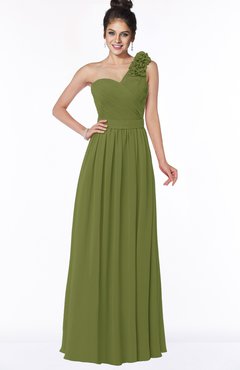 ColsBM Elisa Olive Green Simple A-line One Shoulder Half Backless Chiffon Flower Bridesmaid Dresses