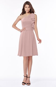 ColsBM Braylee Blush Pink Mature Sleeveless Zip up Chiffon Knee Length Bridesmaid Dresses