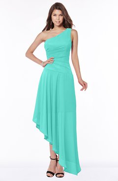ColsBM Maggie Blue Turquoise Luxury A-line Zip up Chiffon Floor Length Ruching Bridesmaid Dresses