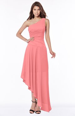 ColsBM Maggie Coral Luxury A-line Zip up Chiffon Floor Length Ruching Bridesmaid Dresses