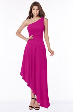 ColsBM Maggie Hot Pink Luxury A-line Zip up Chiffon Floor Length Ruching Bridesmaid Dresses