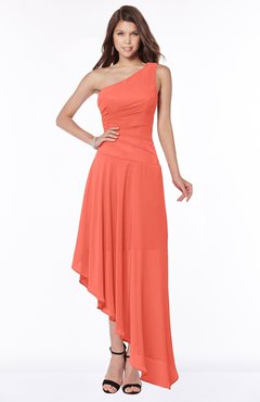ColsBM Maggie Living Coral Luxury A-line Zip up Chiffon Floor Length Ruching Bridesmaid Dresses