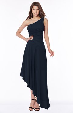 ColsBM Maggie Navy Blue Luxury A-line Zip up Chiffon Floor Length Ruching Bridesmaid Dresses