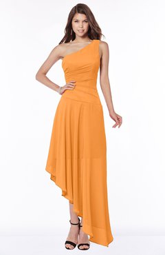 ColsBM Maggie Orange Luxury A-line Zip up Chiffon Floor Length Ruching Bridesmaid Dresses
