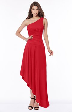 ColsBM Maggie Red Luxury A-line Zip up Chiffon Floor Length Ruching Bridesmaid Dresses