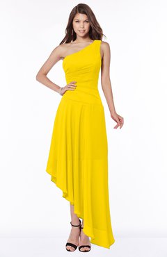 ColsBM Maggie Yellow Luxury A-line Zip up Chiffon Floor Length Ruching Bridesmaid Dresses