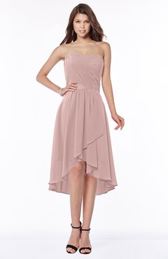 ColsBM Amaya Blush Pink Mature A-line Strapless Chiffon Knee Length Ruching Bridesmaid Dresses