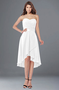 ColsBM Amaya White Mature A-line Strapless Chiffon Knee Length Ruching Bridesmaid Dresses