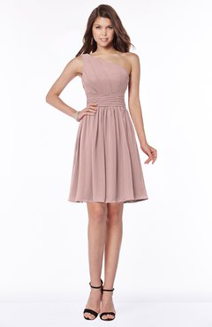ColsBM Julia Blush Pink Classic One Shoulder Sleeveless Chiffon Knee Length Ruching Bridesmaid Dresses