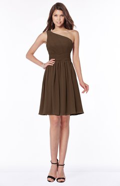 ColsBM Julia Chocolate Brown Classic One Shoulder Sleeveless Chiffon Knee Length Ruching Bridesmaid Dresses