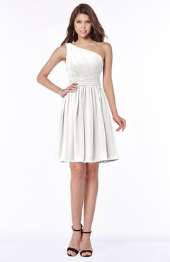 ColsBM Julia Cloud White Classic One Shoulder Sleeveless Chiffon Knee Length Ruching Bridesmaid Dresses