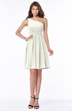 ColsBM Julia Cream Classic One Shoulder Sleeveless Chiffon Knee Length Ruching Bridesmaid Dresses