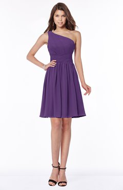 ColsBM Julia Dark Purple Classic One Shoulder Sleeveless Chiffon Knee Length Ruching Bridesmaid Dresses
