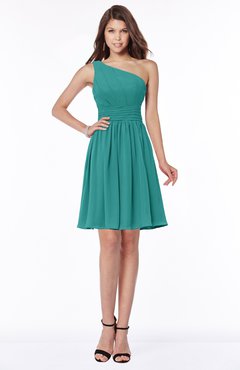 ColsBM Julia Emerald Green Classic One Shoulder Sleeveless Chiffon Knee Length Ruching Bridesmaid Dresses