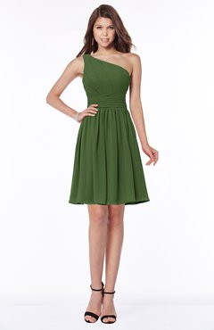 ColsBM Julia Garden Green Classic One Shoulder Sleeveless Chiffon Knee Length Ruching Bridesmaid Dresses