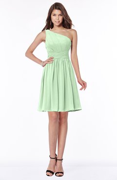 ColsBM Julia Light Green Classic One Shoulder Sleeveless Chiffon Knee Length Ruching Bridesmaid Dresses