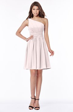 ColsBM Julia Light Pink Classic One Shoulder Sleeveless Chiffon Knee Length Ruching Bridesmaid Dresses