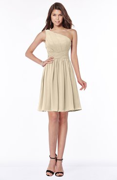 ColsBM Julia Novelle Peach Classic One Shoulder Sleeveless Chiffon Knee Length Ruching Bridesmaid Dresses