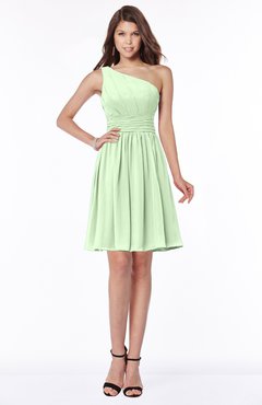ColsBM Julia Pale Green Classic One Shoulder Sleeveless Chiffon Knee Length Ruching Bridesmaid Dresses