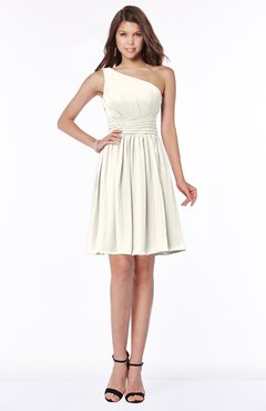 ColsBM Julia Whisper White Classic One Shoulder Sleeveless Chiffon Knee Length Ruching Bridesmaid Dresses