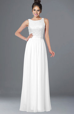 ColsBM Juliet White Elegant A-line Chiffon Floor Length Lace Bridesmaid Dresses