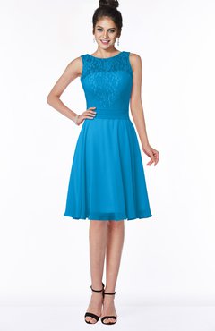 ColsBM Helen Cornflower Blue Glamorous A-line Scoop Zip up Chiffon Sash Bridesmaid Dresses