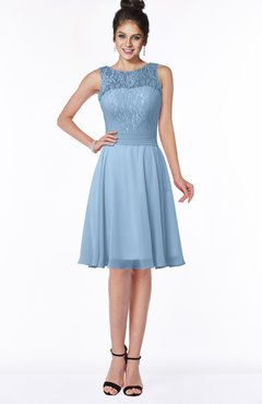 ColsBM Helen Dusty Blue Glamorous A-line Scoop Zip up Chiffon Sash Bridesmaid Dresses