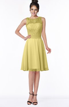 ColsBM Helen Misted Yellow Glamorous A-line Scoop Zip up Chiffon Sash Bridesmaid Dresses