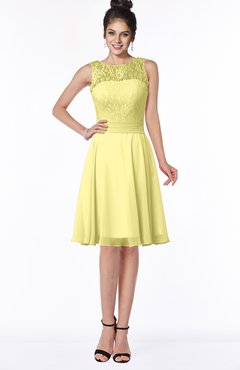 ColsBM Helen Pastel Yellow Glamorous A-line Scoop Zip up Chiffon Sash Bridesmaid Dresses