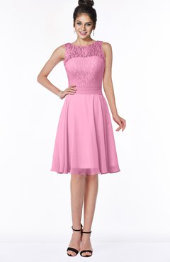 ColsBM Helen Pink Glamorous A-line Scoop Zip up Chiffon Sash Bridesmaid Dresses