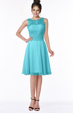 ColsBM Helen Turquoise Glamorous A-line Scoop Zip up Chiffon Sash Bridesmaid Dresses