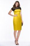 ColsBM Greta Yellow Elegant Sheath Short Sleeve Zip up Satin Lace Bridesmaid Dresses