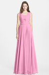 ColsBM Nala Pink Simple Wide Square Sleeveless Zip up Chiffon Floor Length Bridesmaid Dresses