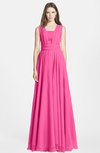 ColsBM Nala Rose Pink Simple Wide Square Sleeveless Zip up Chiffon Floor Length Bridesmaid Dresses