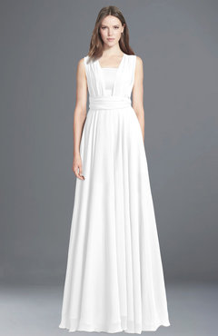 ColsBM Nala White Simple Wide Square Sleeveless Zip up Chiffon Floor Length Bridesmaid Dresses