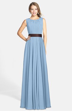 ColsBM Madalyn Dusty Blue Glamorous Sleeveless Zip up Chiffon Floor Length Ruching Bridesmaid Dresses