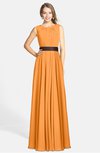 ColsBM Madalyn Orange Glamorous Sleeveless Zip up Chiffon Floor Length Ruching Bridesmaid Dresses