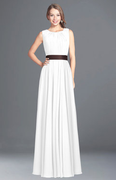 ColsBM Madalyn White Glamorous Sleeveless Zip up Chiffon Floor Length Ruching Bridesmaid Dresses