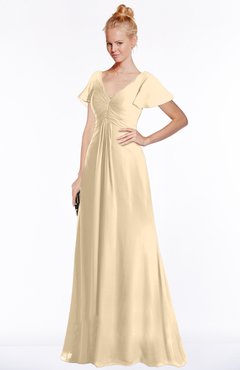 ColsBM Ellen Apricot Gelato Modern A-line V-neck Short Sleeve Zip up Floor Length Bridesmaid Dresses