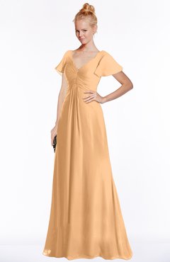 ColsBM Ellen Apricot Modern A-line V-neck Short Sleeve Zip up Floor Length Bridesmaid Dresses