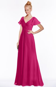 ColsBM Ellen Beetroot Purple Modern A-line V-neck Short Sleeve Zip up Floor Length Bridesmaid Dresses